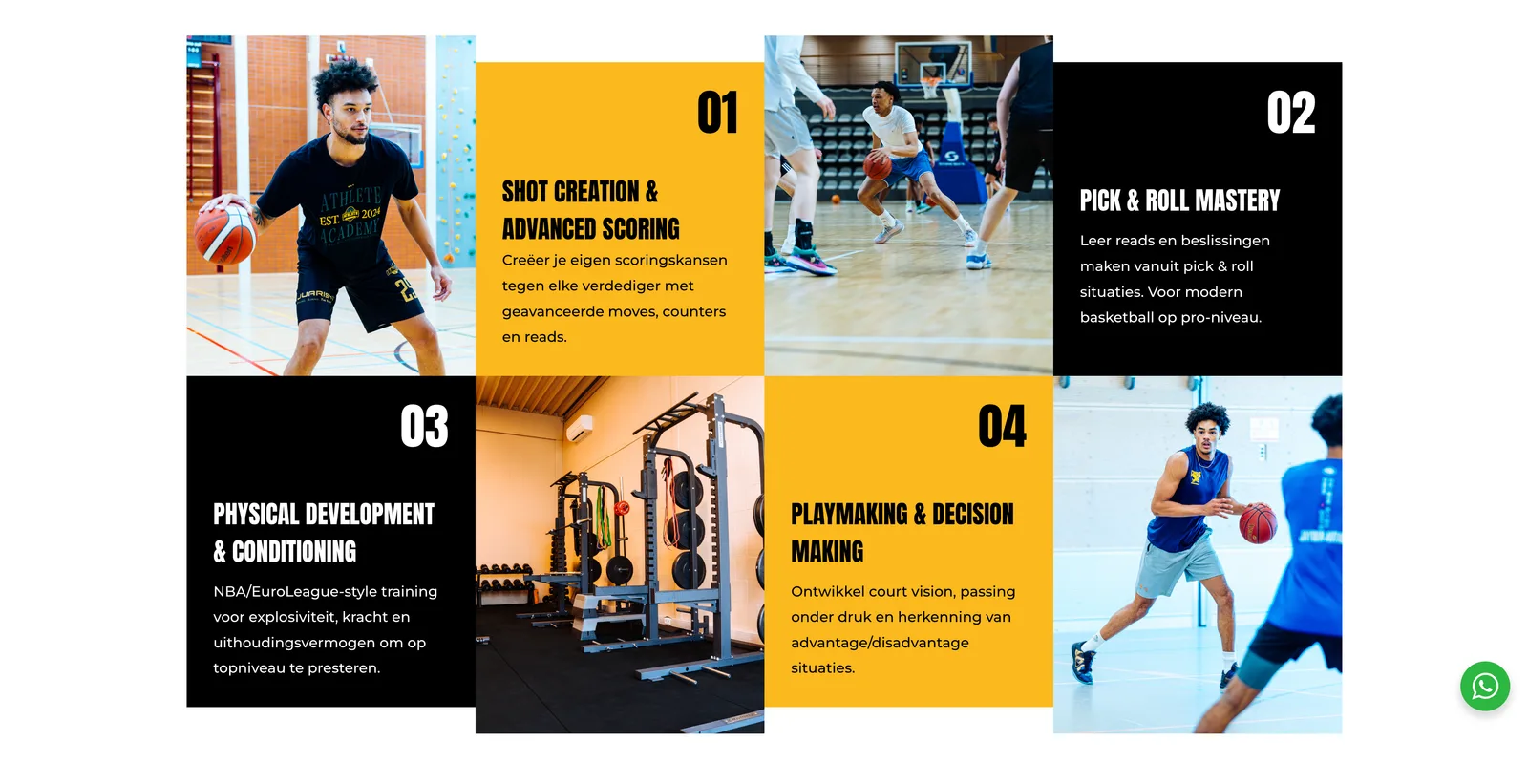 Website Athlete Academy, scherm 1