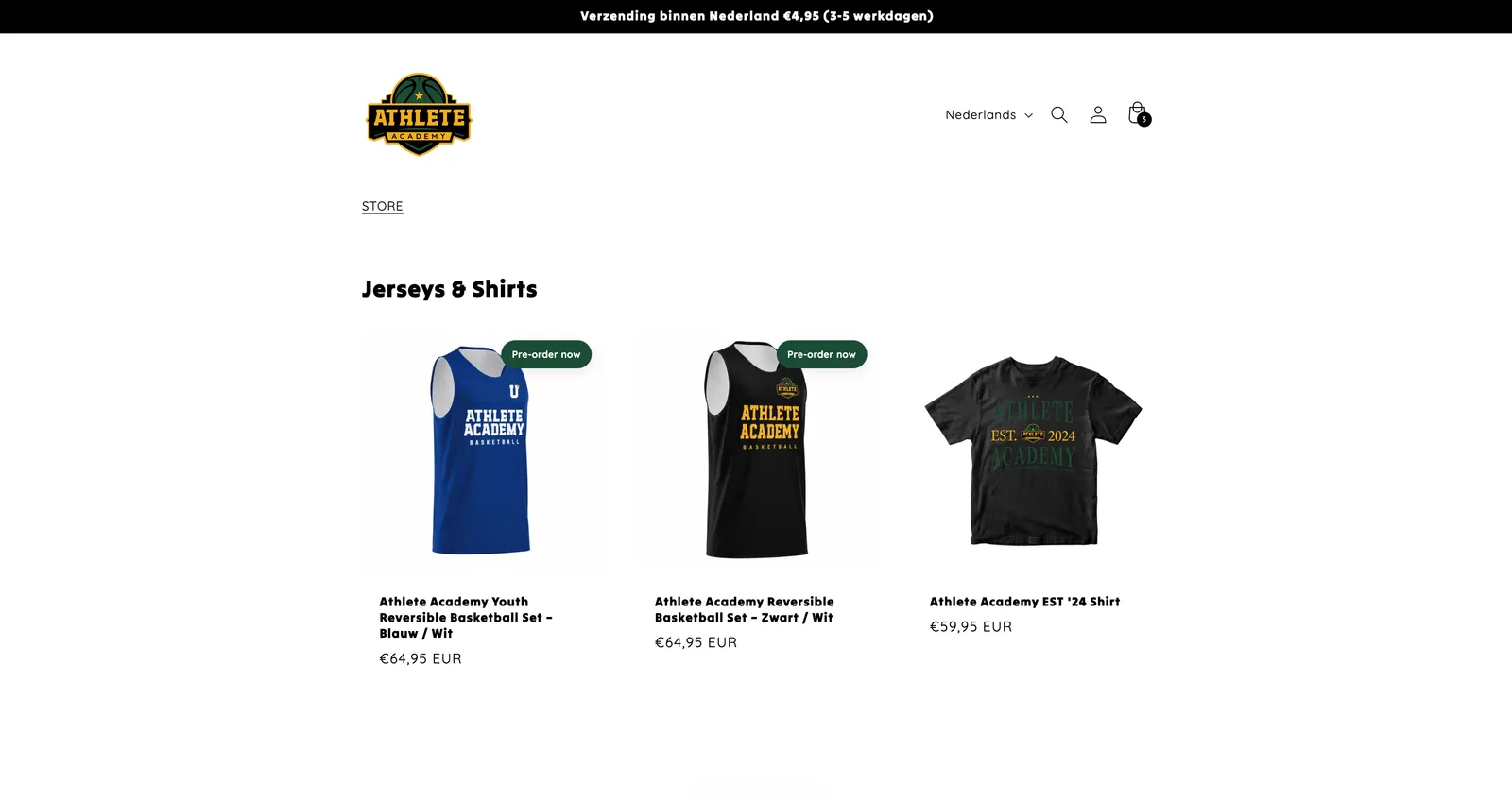 Website Athlete Academy, scherm 2