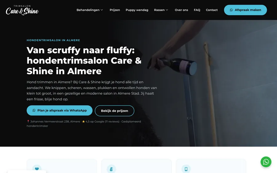 Trimsalon Care & Shine: Website, SEO und Messung für einen Hundesalon.