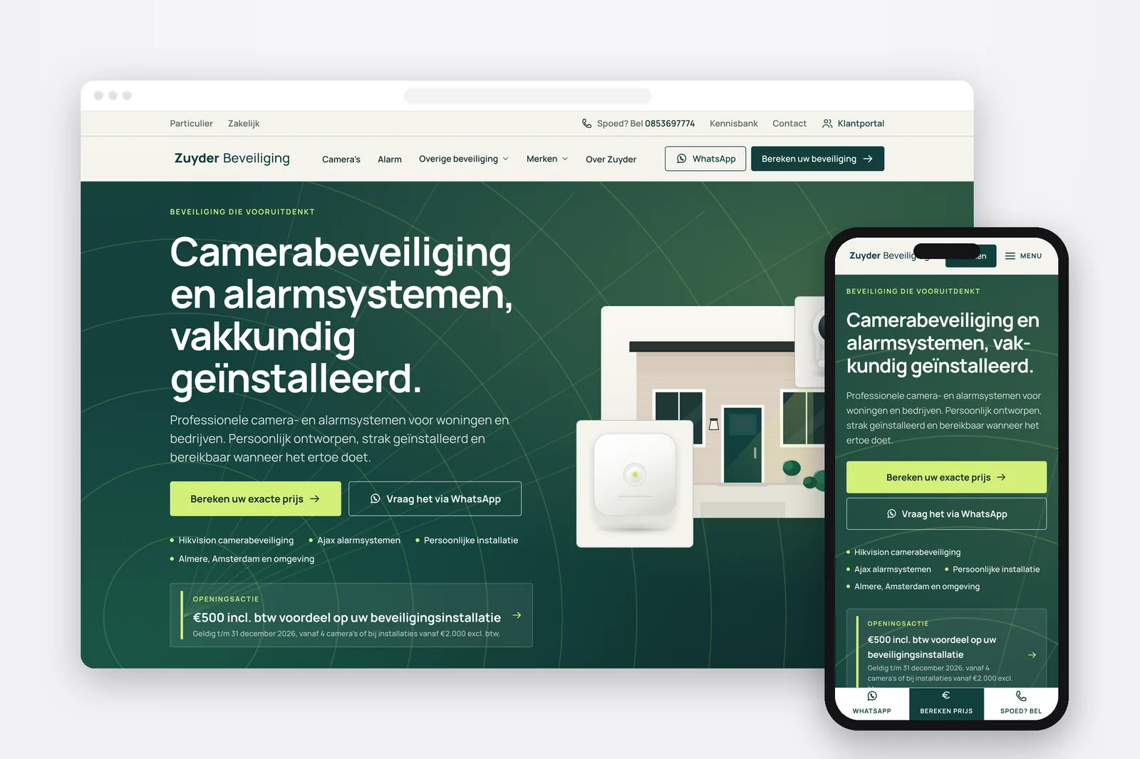 Zuyder Beveiliging website on a laptop and phone screen