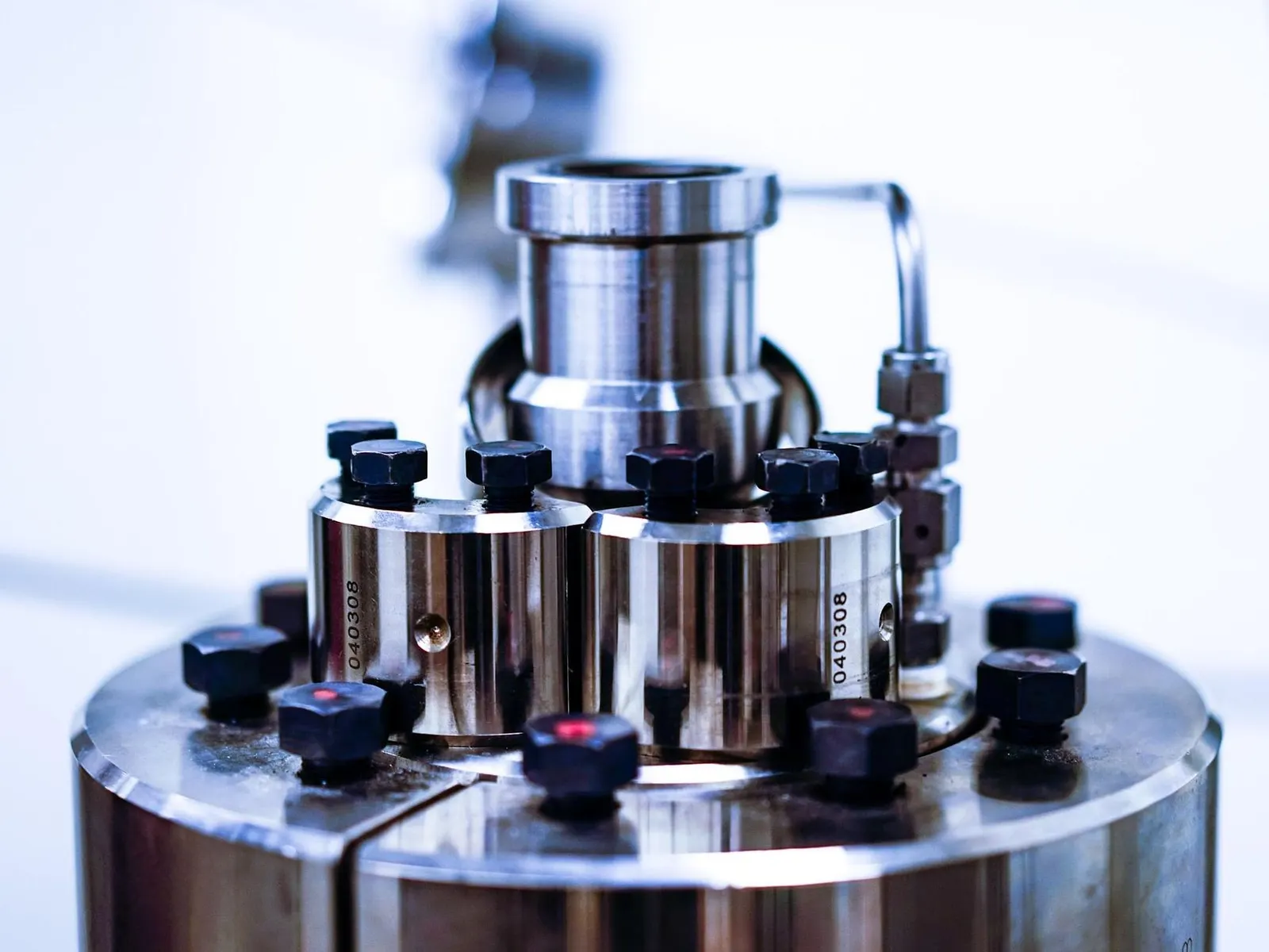 Close-up of a precision stainless steel assembly